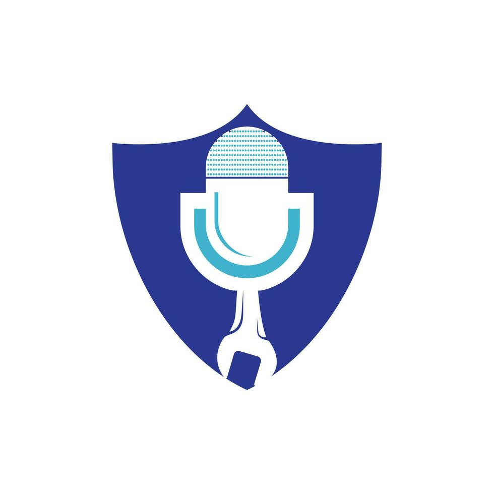 reparar o design do logotipo de vetor de podcast. design de ícone de chave e microfone.