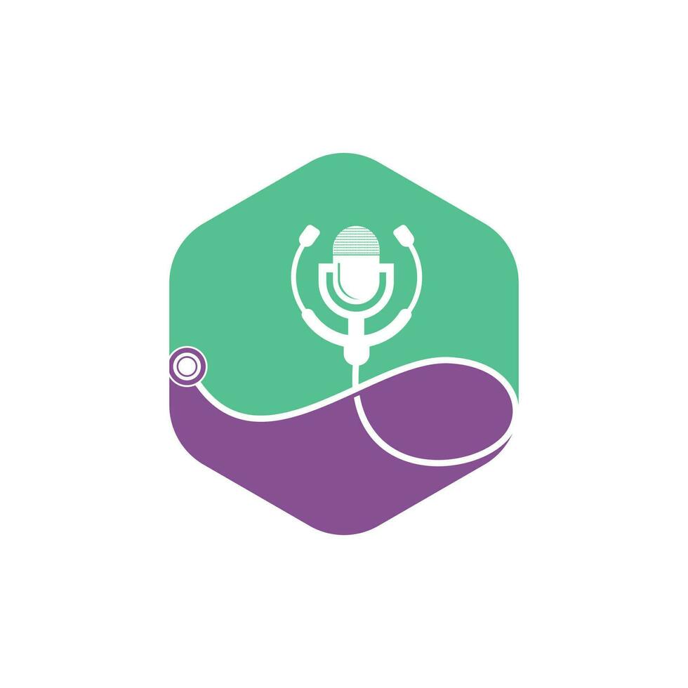 design de logotipo de vetor de podcast médico. símbolo de ilustração de estetoscópio e microfone.