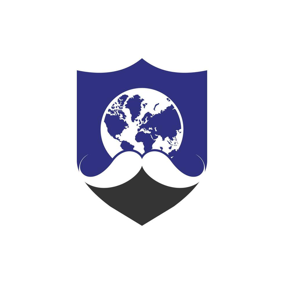mundo barbeiro vetor logotipo Projeto modelo. bigode e global ícone logotipo Projeto.