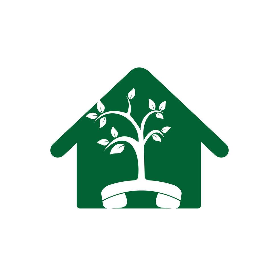 design de logotipo de vetor de chamada de natureza. árvore de monofone com modelo de design de ícone em casa.