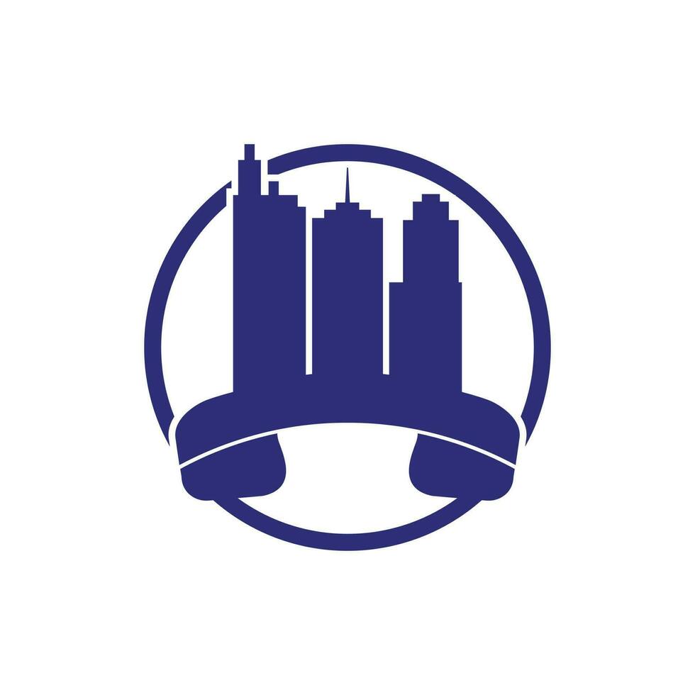 modelo de design de logotipo de vetor de chamada de cidade. conceito de design de logotipo de cidade de telefone.