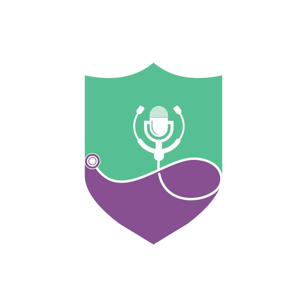 design de logotipo de vetor de podcast médico. símbolo de ilustração de estetoscópio e microfone.