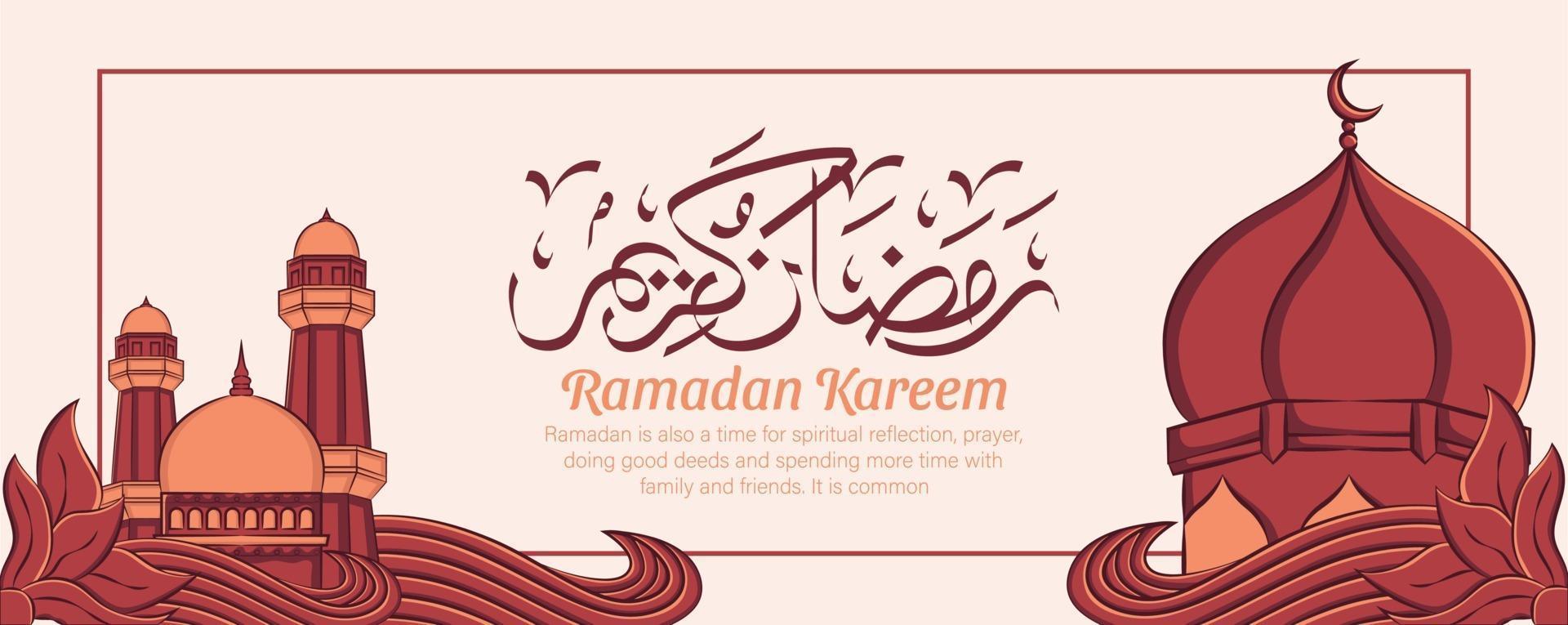 Ramadan Kareem banner com mão desenhada ornamento de ilustração islâmica em fundo branco. vetor
