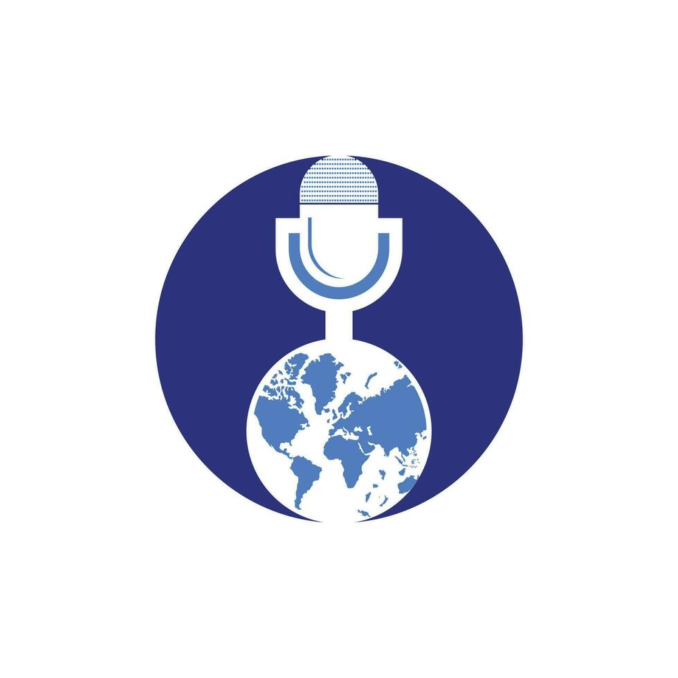 design de logotipo de podcast global. ilustração em vetor modelo de logotipo de negócios de entretenimento de transmissão.