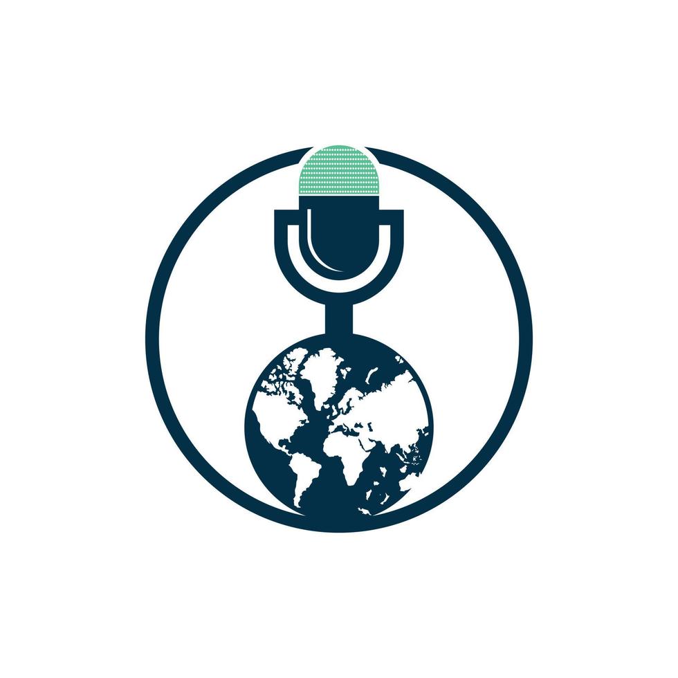 design de logotipo de podcast global. ilustração em vetor modelo de logotipo de negócios de entretenimento de transmissão.