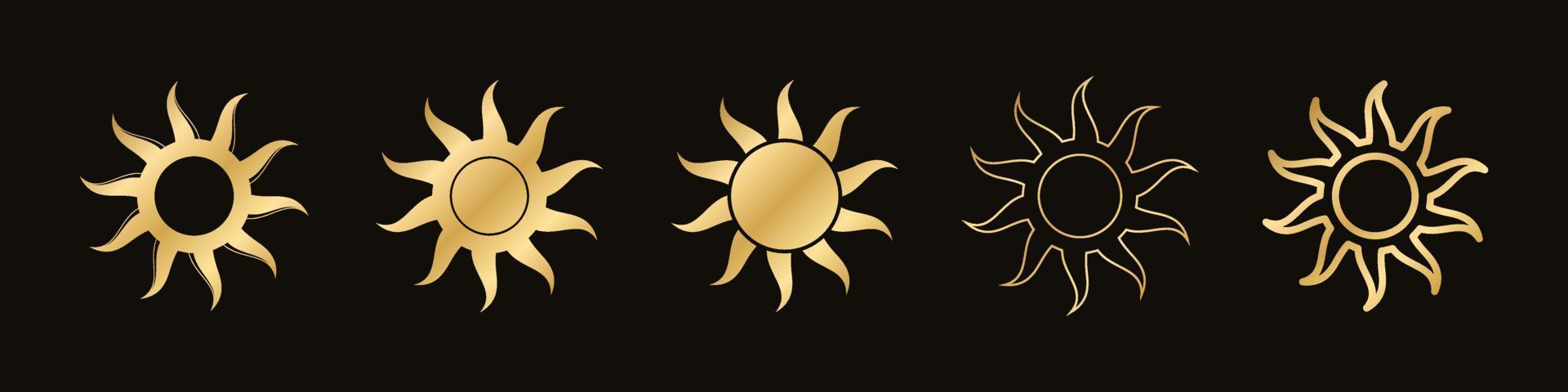 dourado boho celestial Sol ícone logotipo definir. simples moderno abstrato Projeto para modelos, impressões, rede, social meios de comunicação Postagens vetor