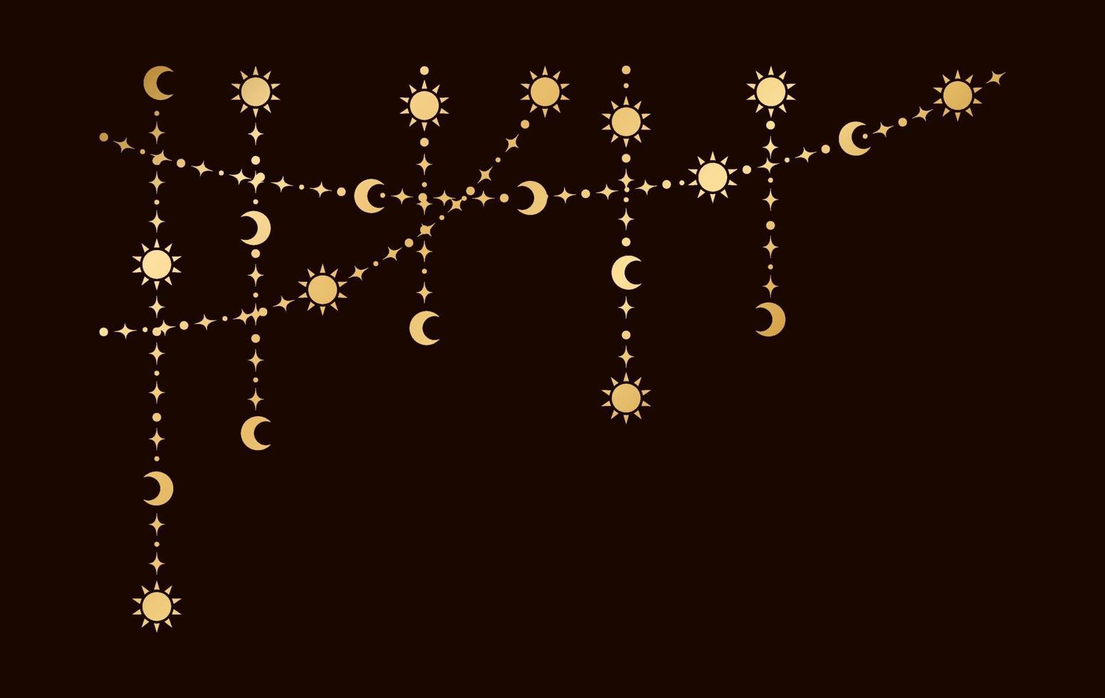 ouro místico celestial suspensão festão quadro, Armação canto com sol, estrelas, lua fases, crescentes. ornamentado boêmio mágico cortina decorativo elemento vetor