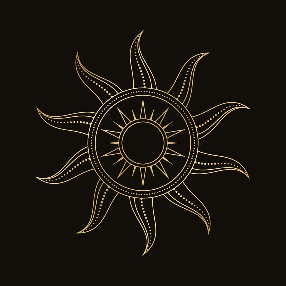 abstrato ouro celestial Sol vetor ilustração. boêmio místico símbolo. Magia talismã, Antiguidade tribal estilo, boho, tatuagem, arte imprimir, tarot