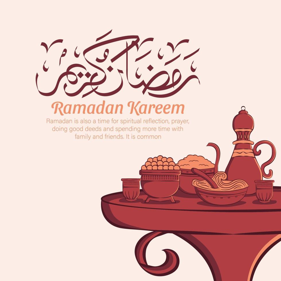 mão ilustrações desenhadas de celebração da festa ramadan kareem iftar. mês sagrado islâmico 1442 h. vetor