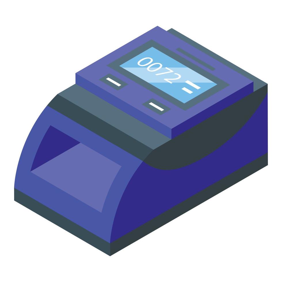 azul moeda detector ícone isométrico vetor. dinheiro nota de banco vetor