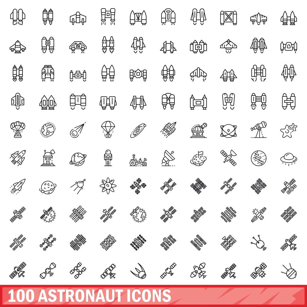 100 astronauta ícones definir, esboço estilo vetor