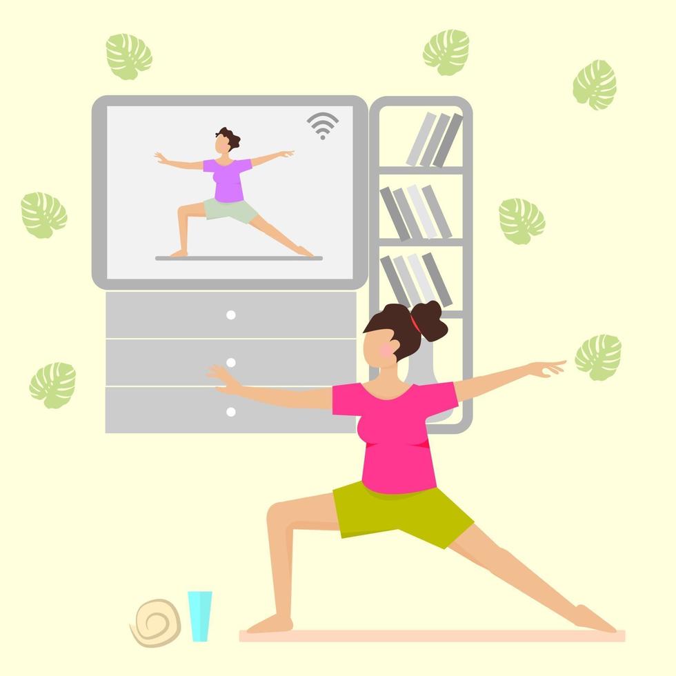 aulas de ioga online em casa conceito vetor