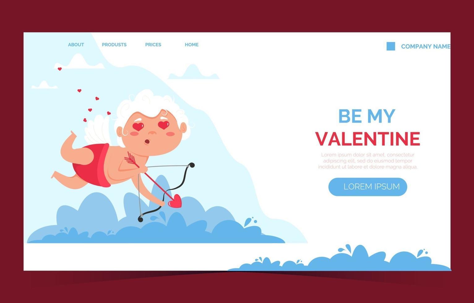 Valentine Cupid love angel landing page. menino bonito ou cupido de menina. anjo voador vetor