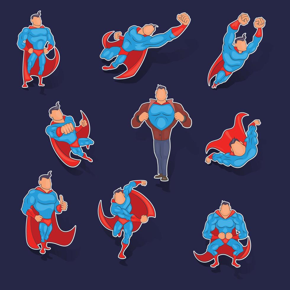 Super heroi ícones conjunto vetor adesivo