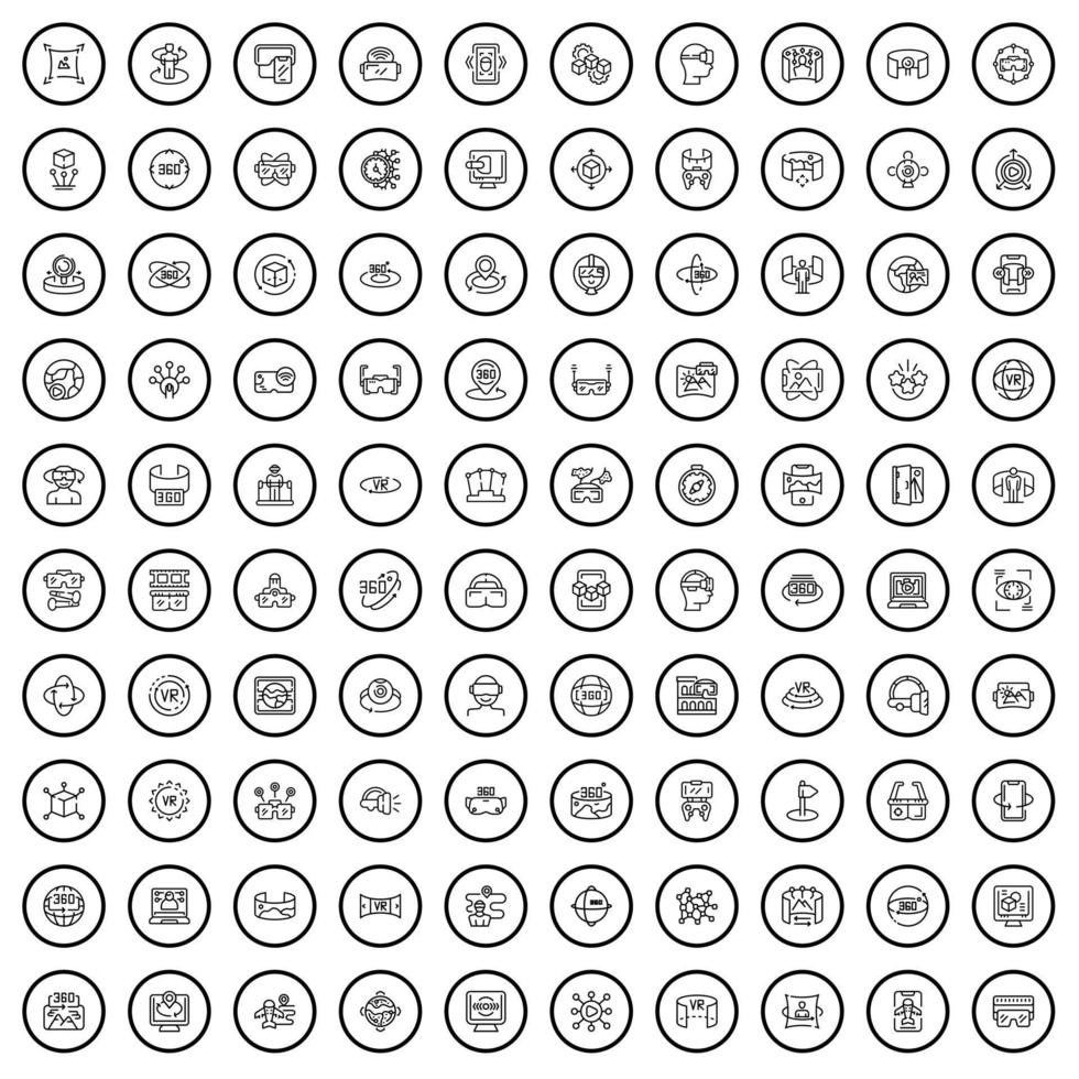conjunto de 100 ícones virtuais, estilo de contorno vetor