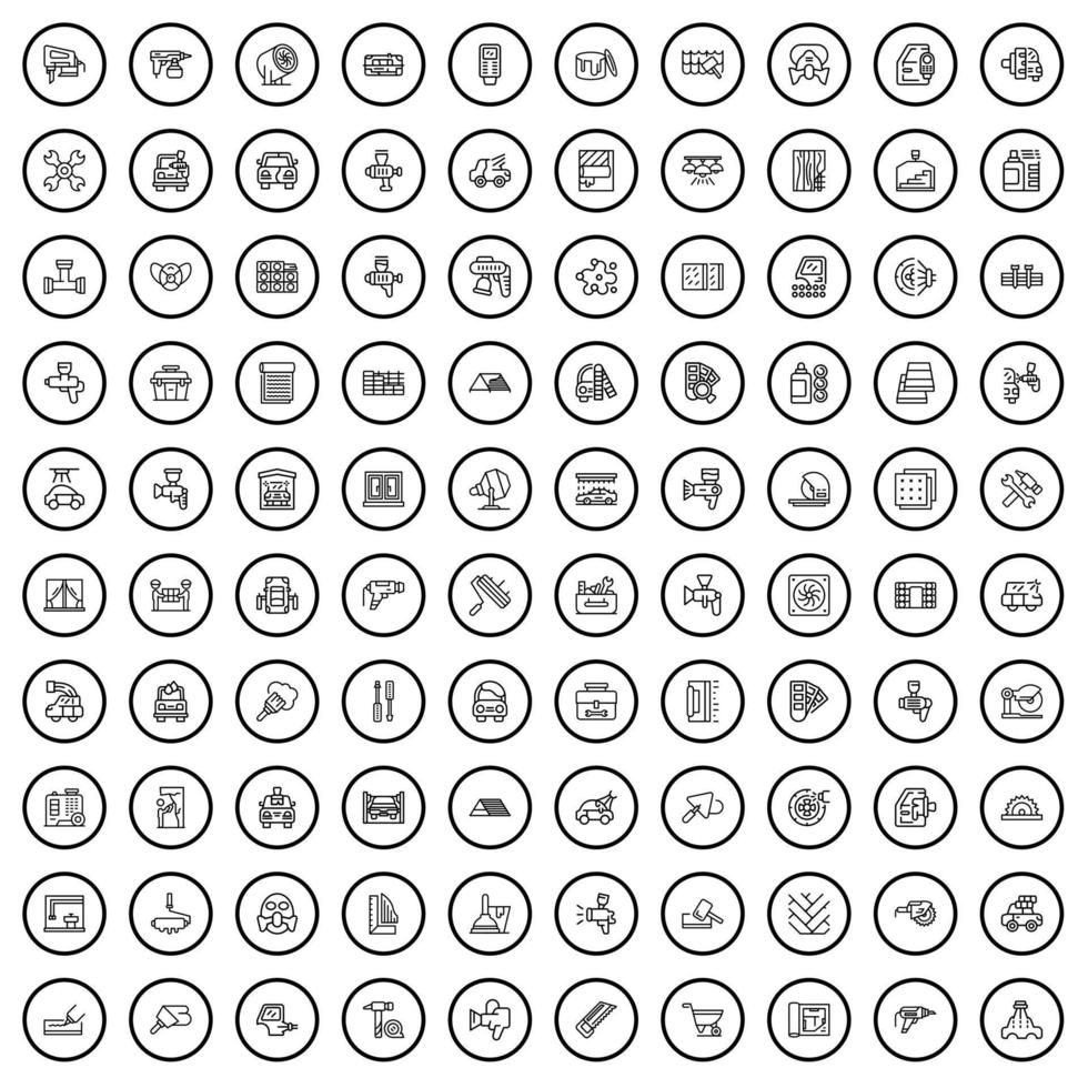 conjunto de 100 ícones de reparo, estilo de contorno vetor