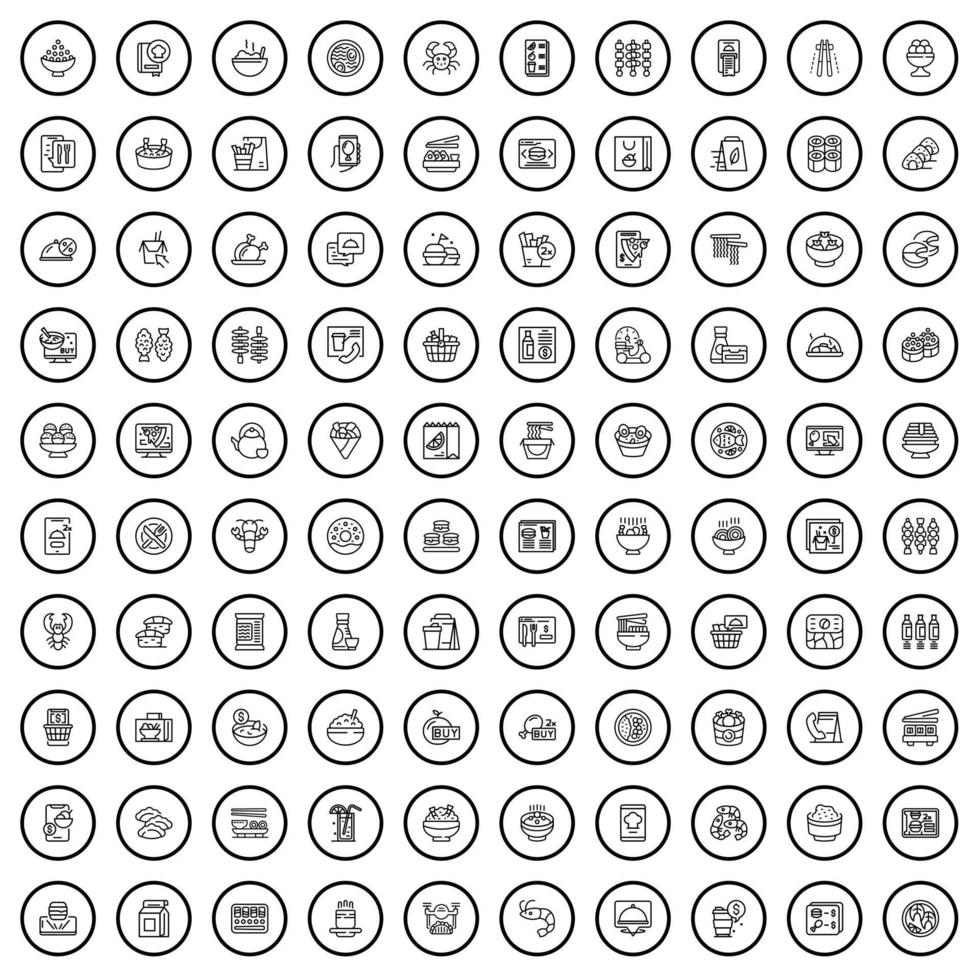 Conjunto de 100 ícones de restaurante, estilo de estrutura de tópicos vetor