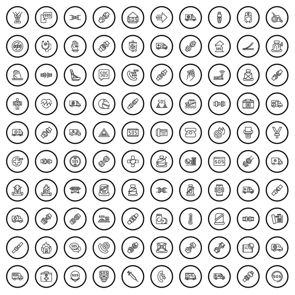 100 ícones de segurança definidos, estilo de contorno vetor