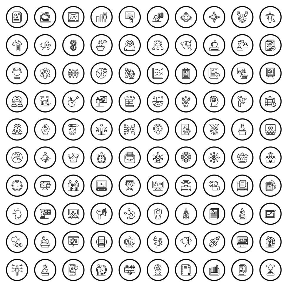 conjunto de 100 ícones de seminário, estilo de estrutura de tópicos vetor