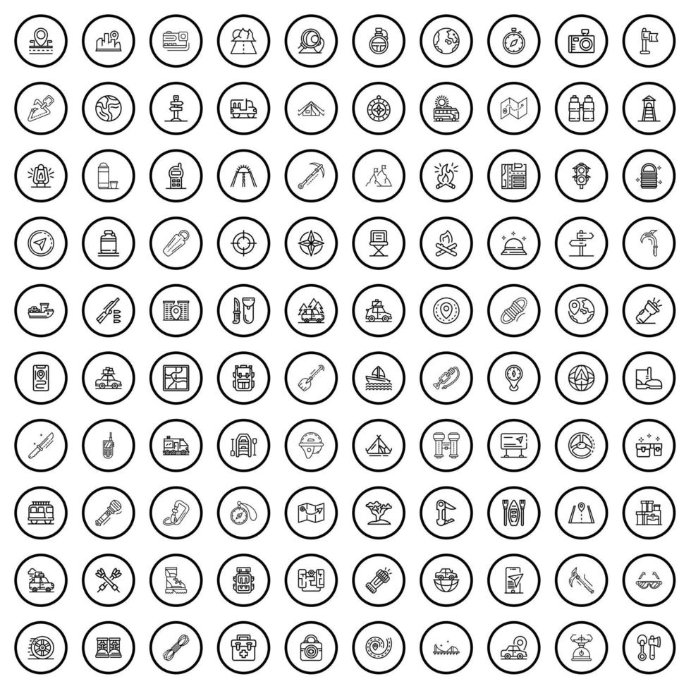 Conjunto de 100 ícones de caminhada, estilo de contorno vetor