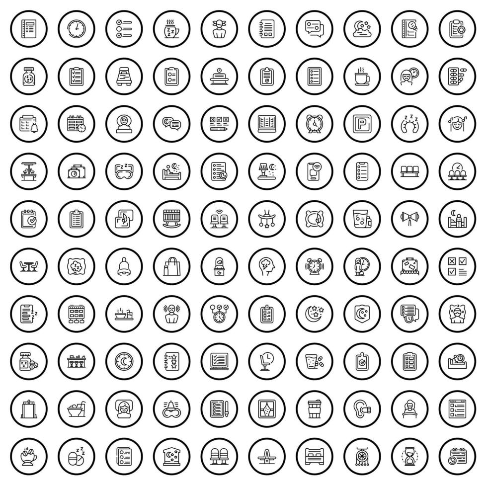 Conjunto de 100 ícones de tempo, estilo de contorno vetor
