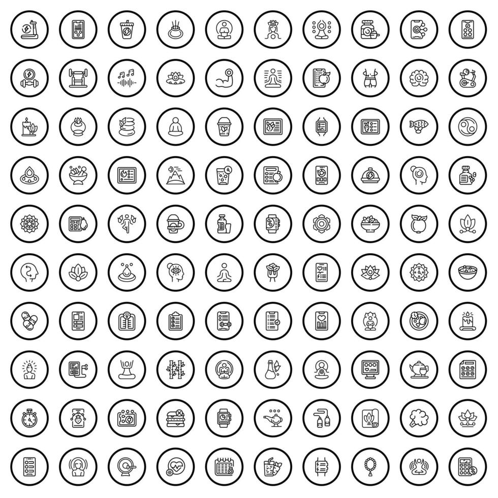 conjunto de 100 ícones de bem-estar, estilo de contorno vetor