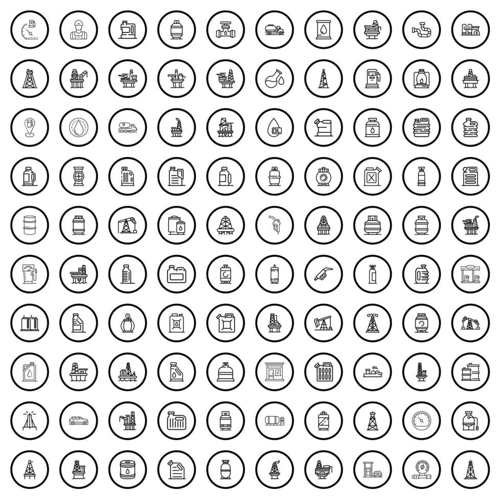 Conjunto de 100 ícones de combustível, estilo de estrutura de tópicos vetor