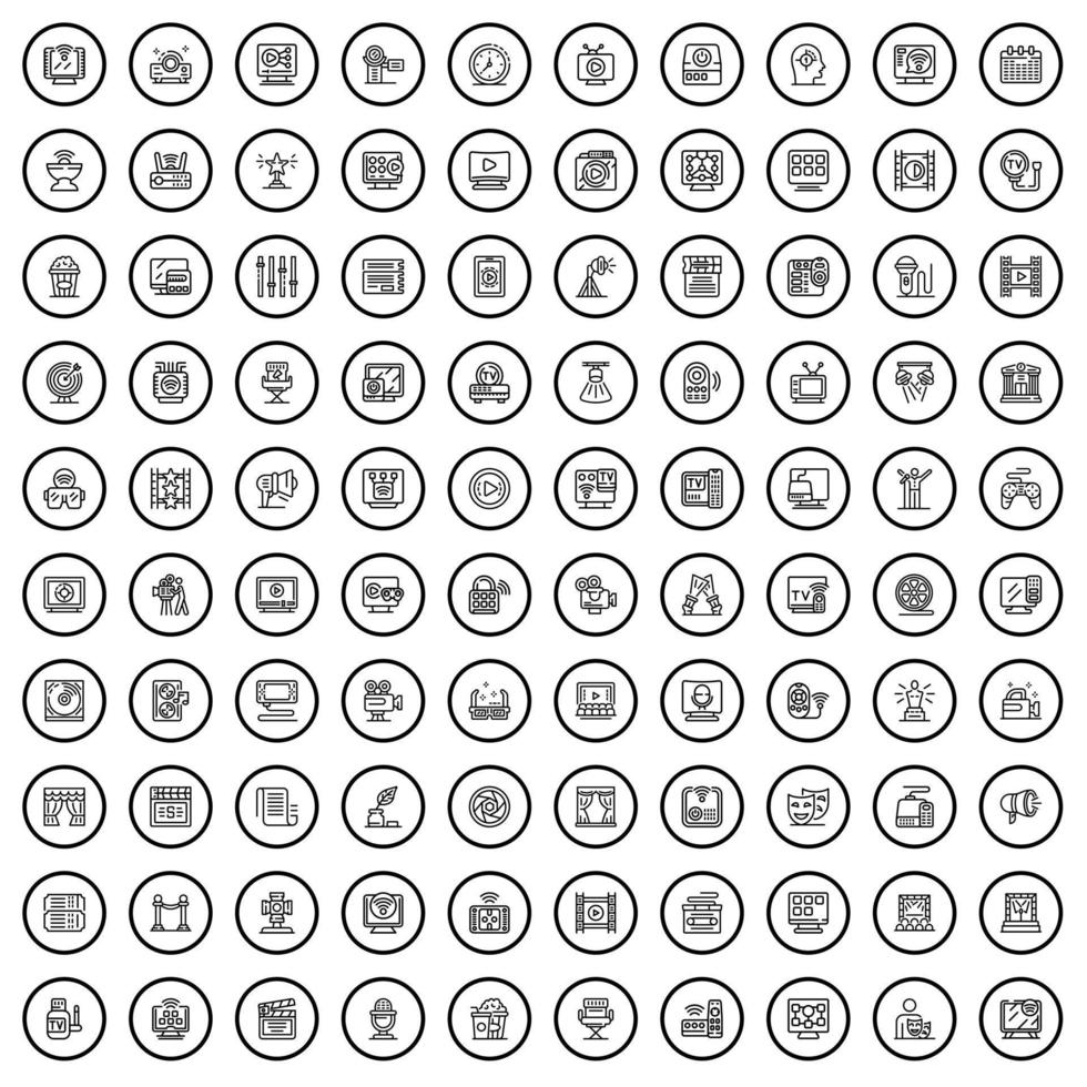 Conjunto de 100 ícones de filmes, estilo de estrutura de tópicos vetor