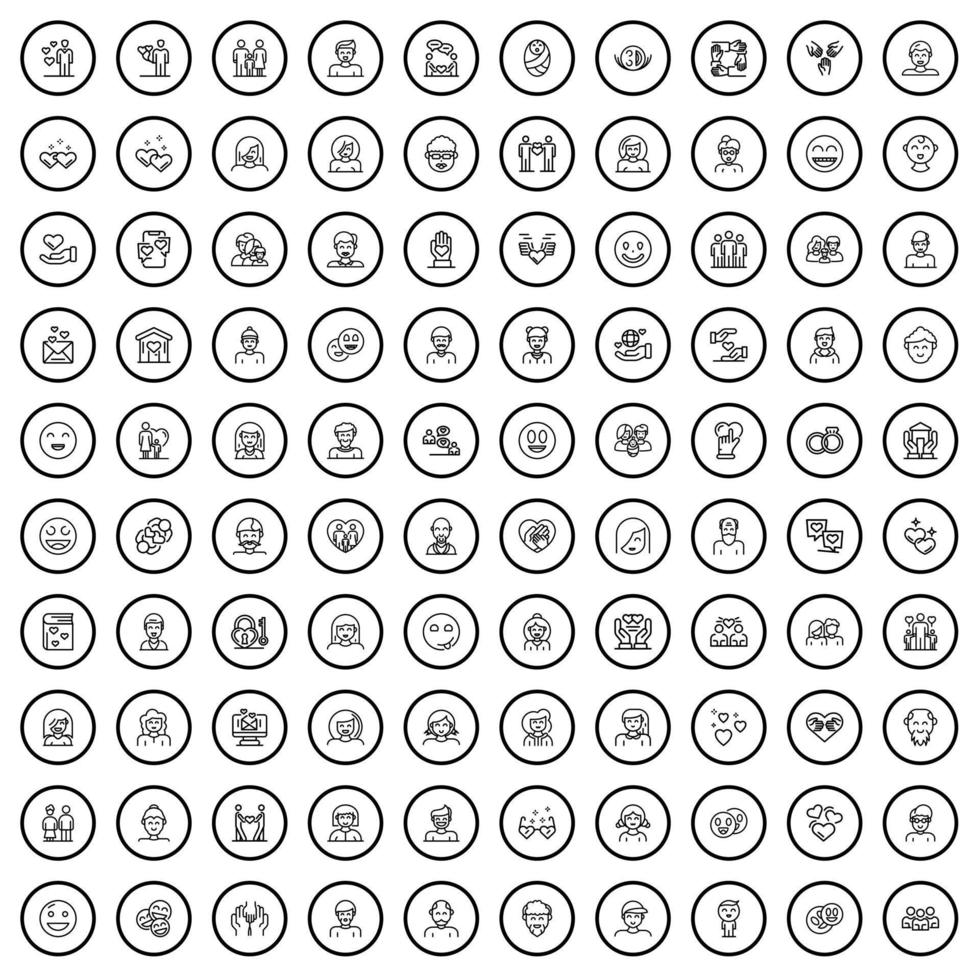 Conjunto de ícones de 100 pessoas, estilo de contorno vetor