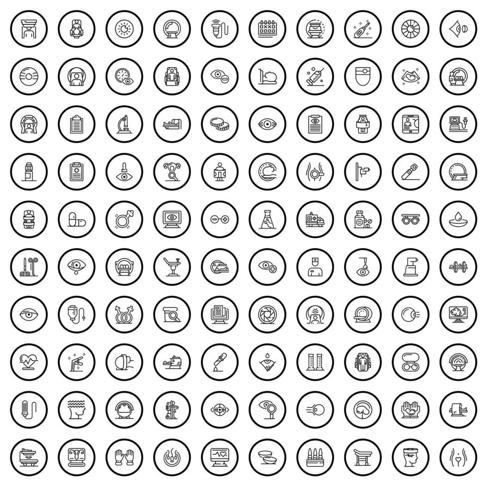 conjunto de 100 ícones de diagnóstico, estilo de estrutura de tópicos vetor