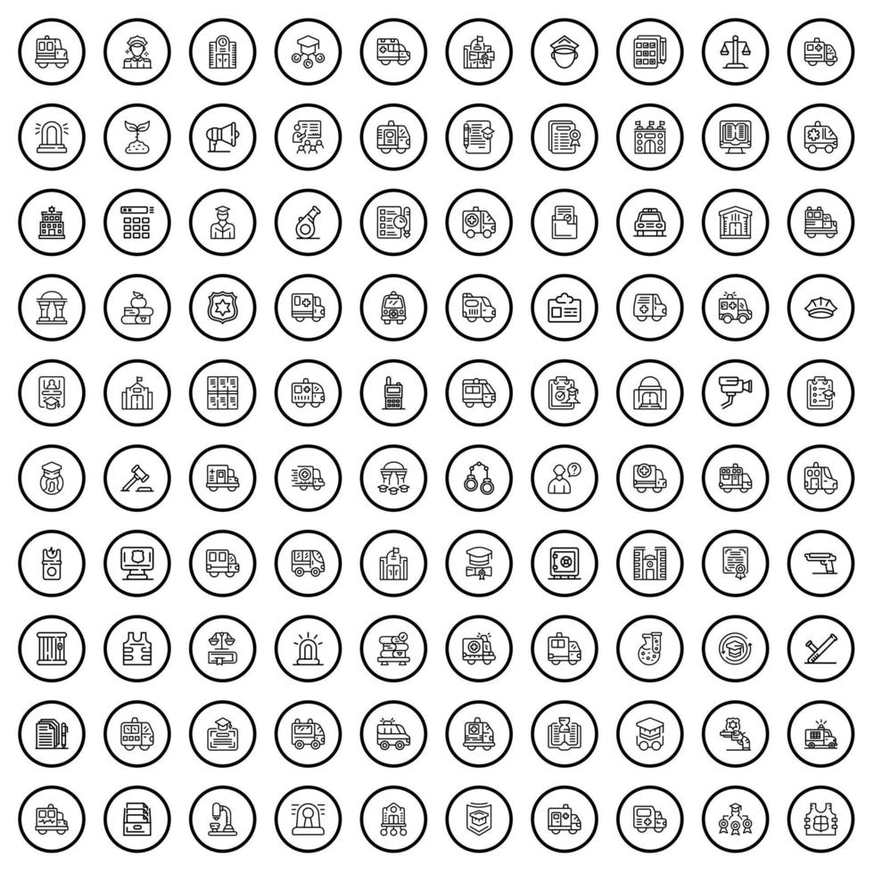 Conjunto de 100 ícones de departamento, estilo de estrutura de tópicos vetor