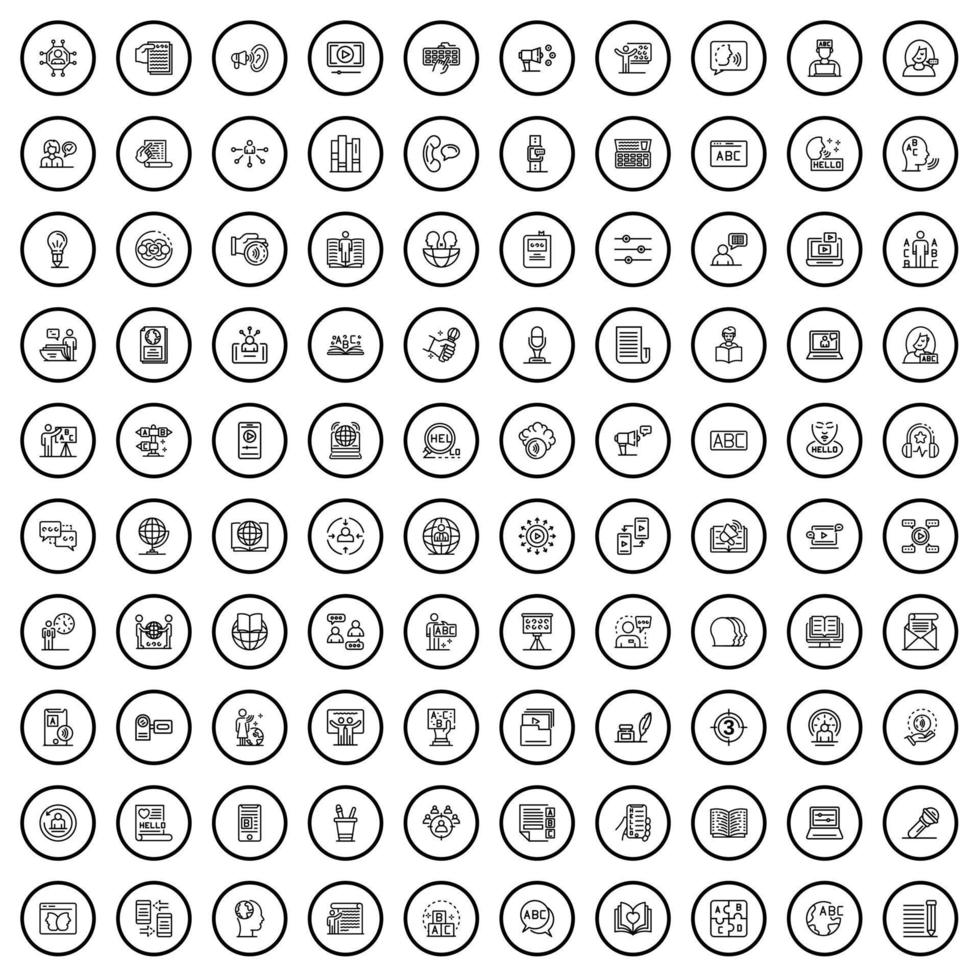 Conjunto de 100 ícones de diálogo, estilo de estrutura de tópicos vetor