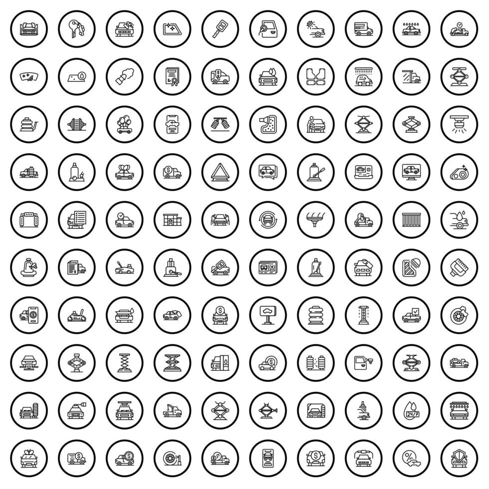 Conjunto de 100 ícones de serviço automático, estilo de estrutura de tópicos vetor