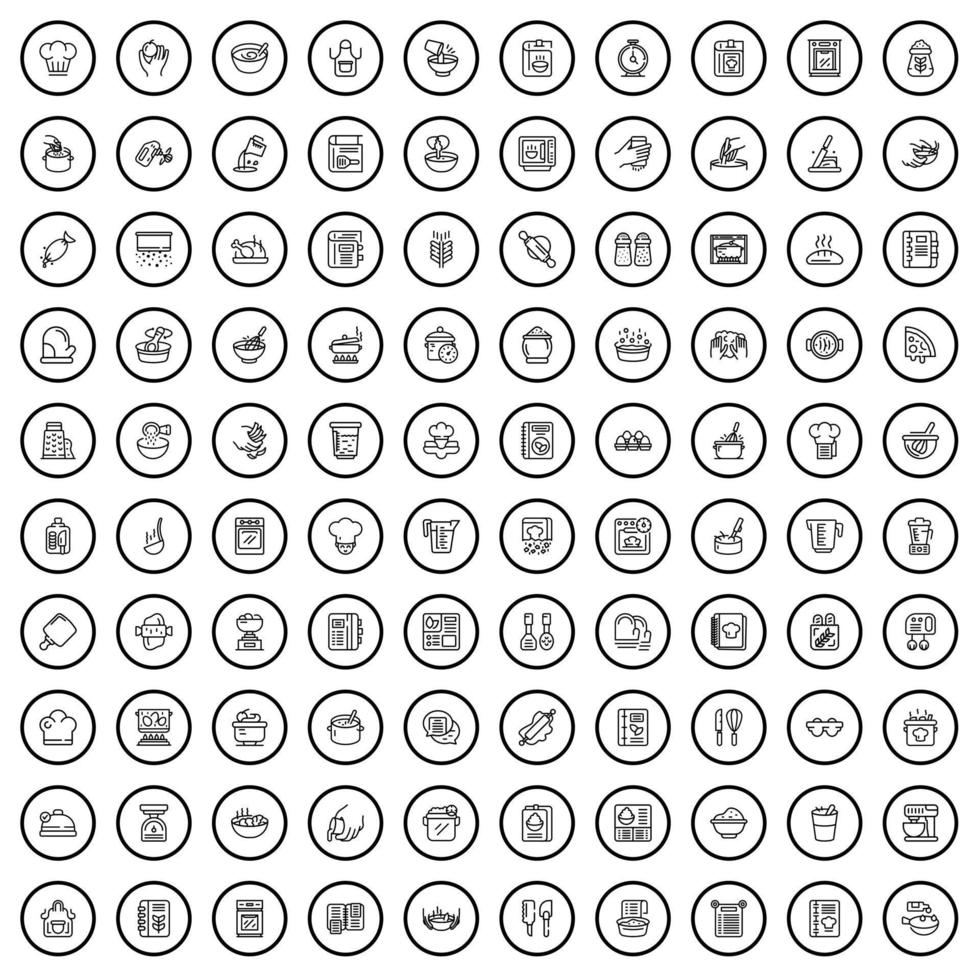 Conjunto de 100 ícones principais, estilo de estrutura de tópicos vetor