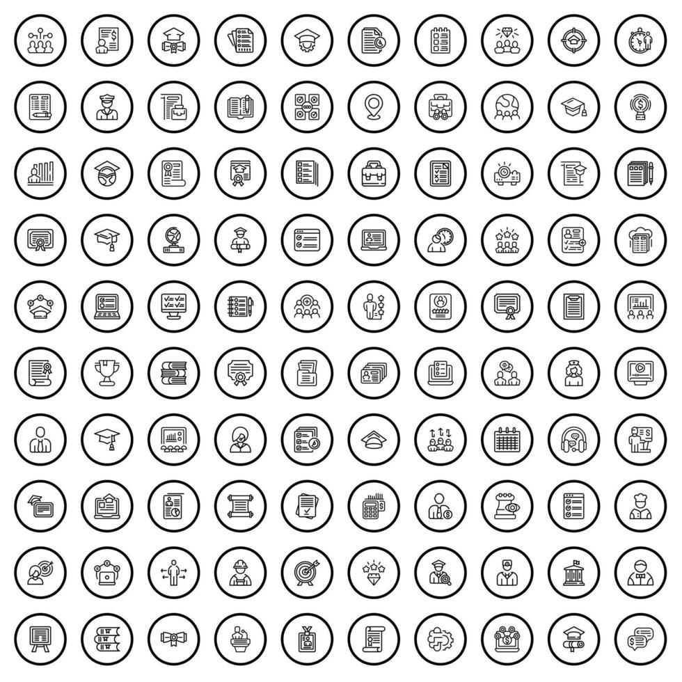 conjunto de 100 ícones de faculdade, estilo de contorno vetor