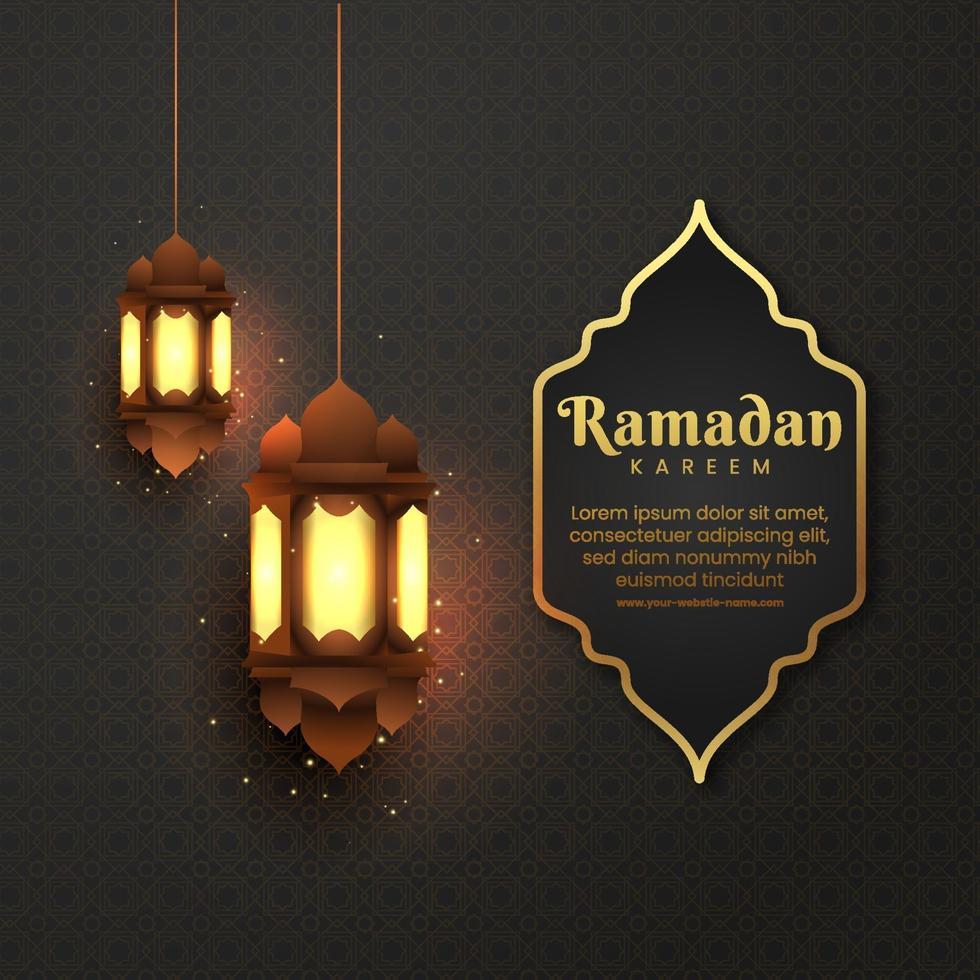 Ramadan kareem islâmico saudação design de plano de fundo com lanterna para cartão, voucher, modelo de postagem de mídia social para evento islâmico vetor