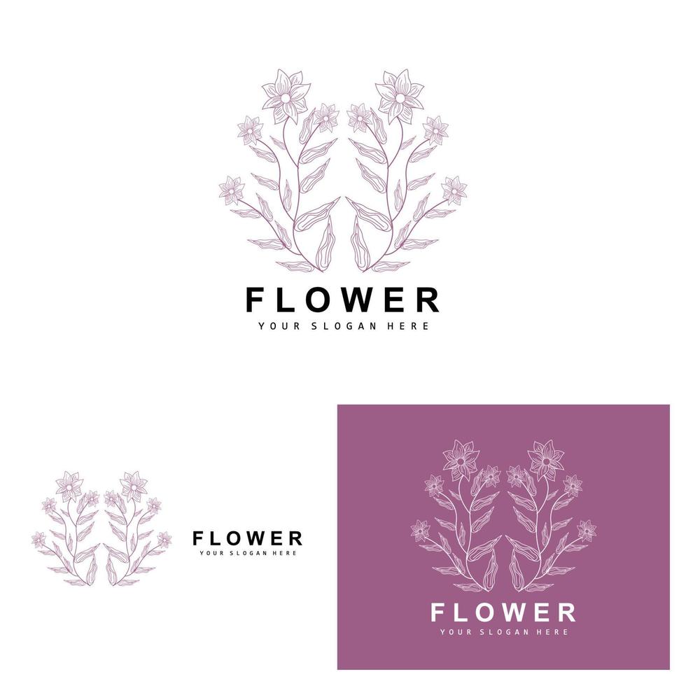 simples botânico folha e flor logotipo, vetor natural linha estilo, decoração projeto, bandeira, folheto, Casamento convite, e produtos branding