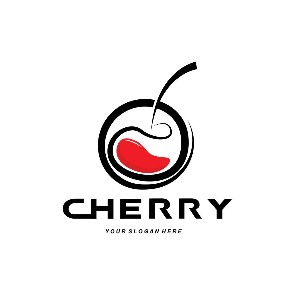 logotipo de fruta cereja, ilustração vetorial de planta de cor vermelha, design de loja de frutas, empresa, adesivo, marca de produto vetor