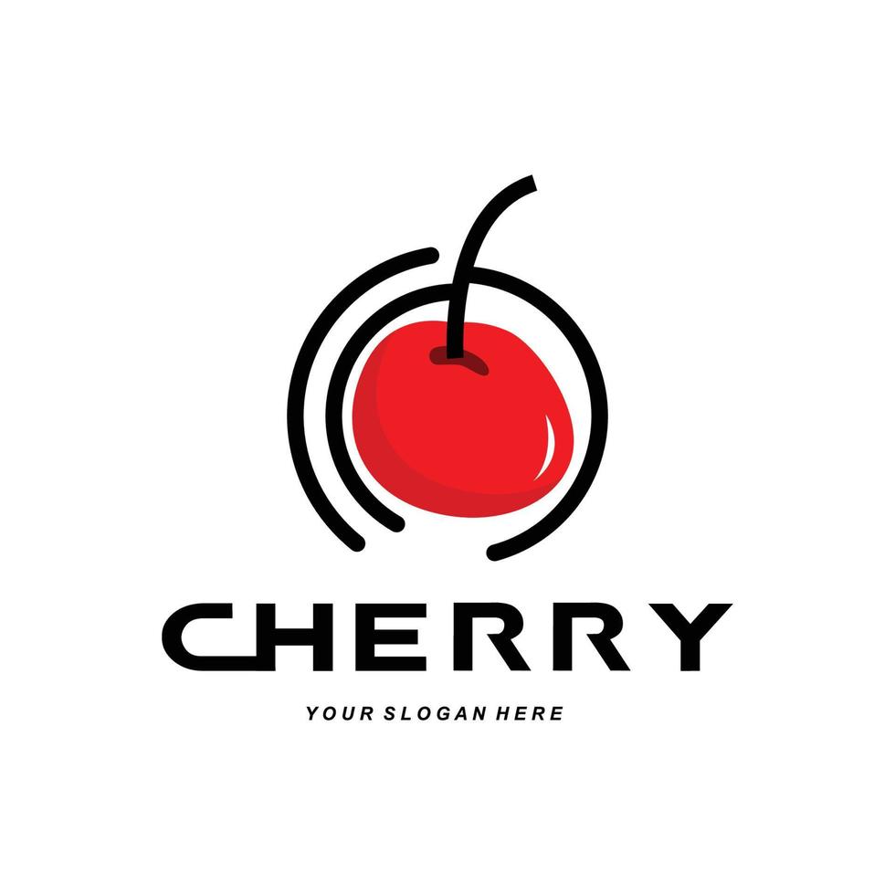 logotipo de fruta cereja, ilustração vetorial de planta de cor vermelha, design de loja de frutas, empresa, adesivo, marca de produto vetor