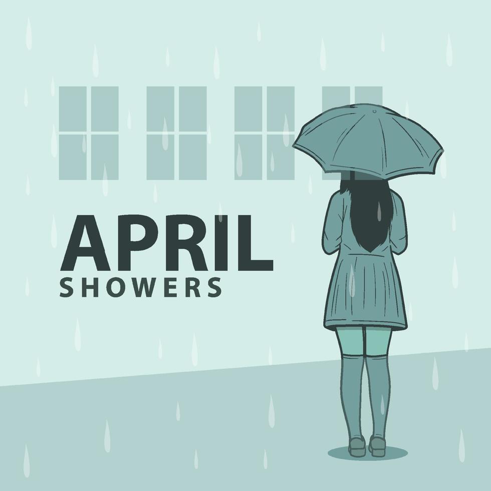 guarda-chuva menina dentro a chuva. abril chuveiros vetor