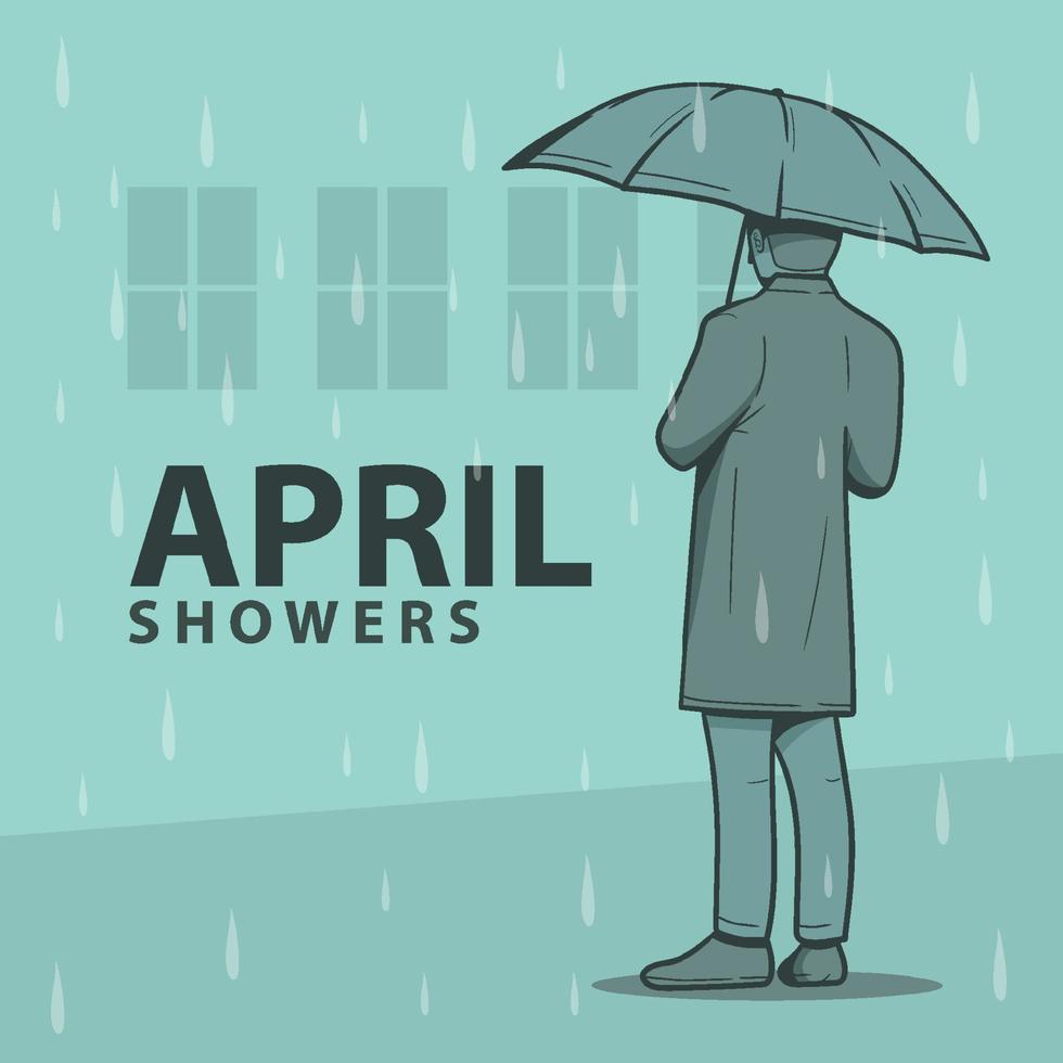 guarda-chuva homem dentro a chuva. abril chuveiros vetor