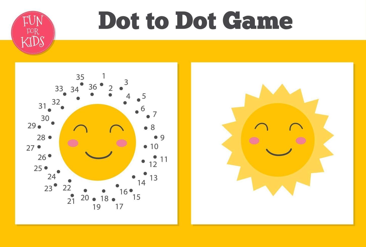 ponto a ponto feliz jogo de sol para crianças de ensino doméstico. página para colorir para a educação de crianças. vetor