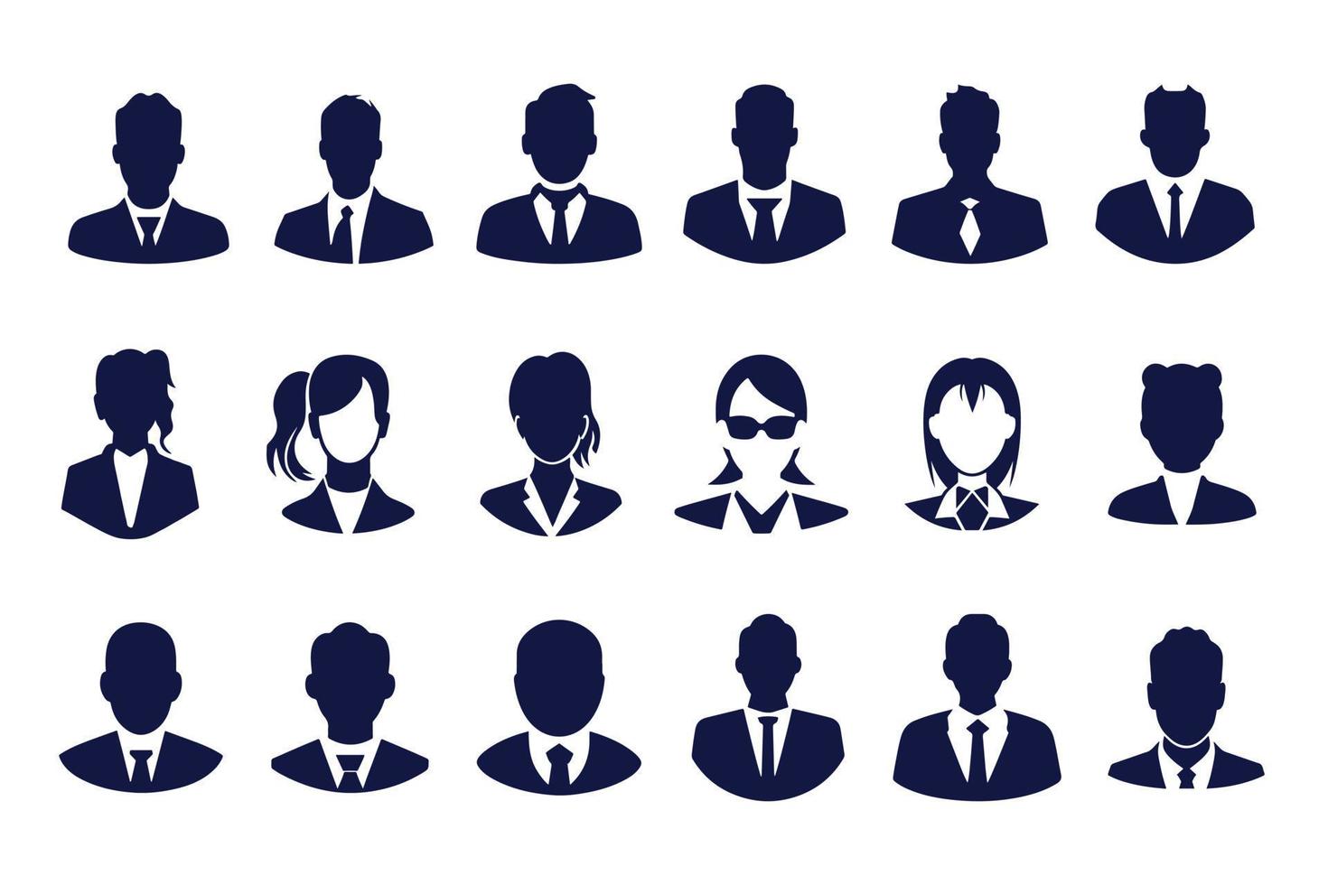 o negócio pessoas avatar perfil cabeça ícone silhueta conjunto o negócio homem mulher do utilizador face avatares ícones silhuetas vetor ilustração