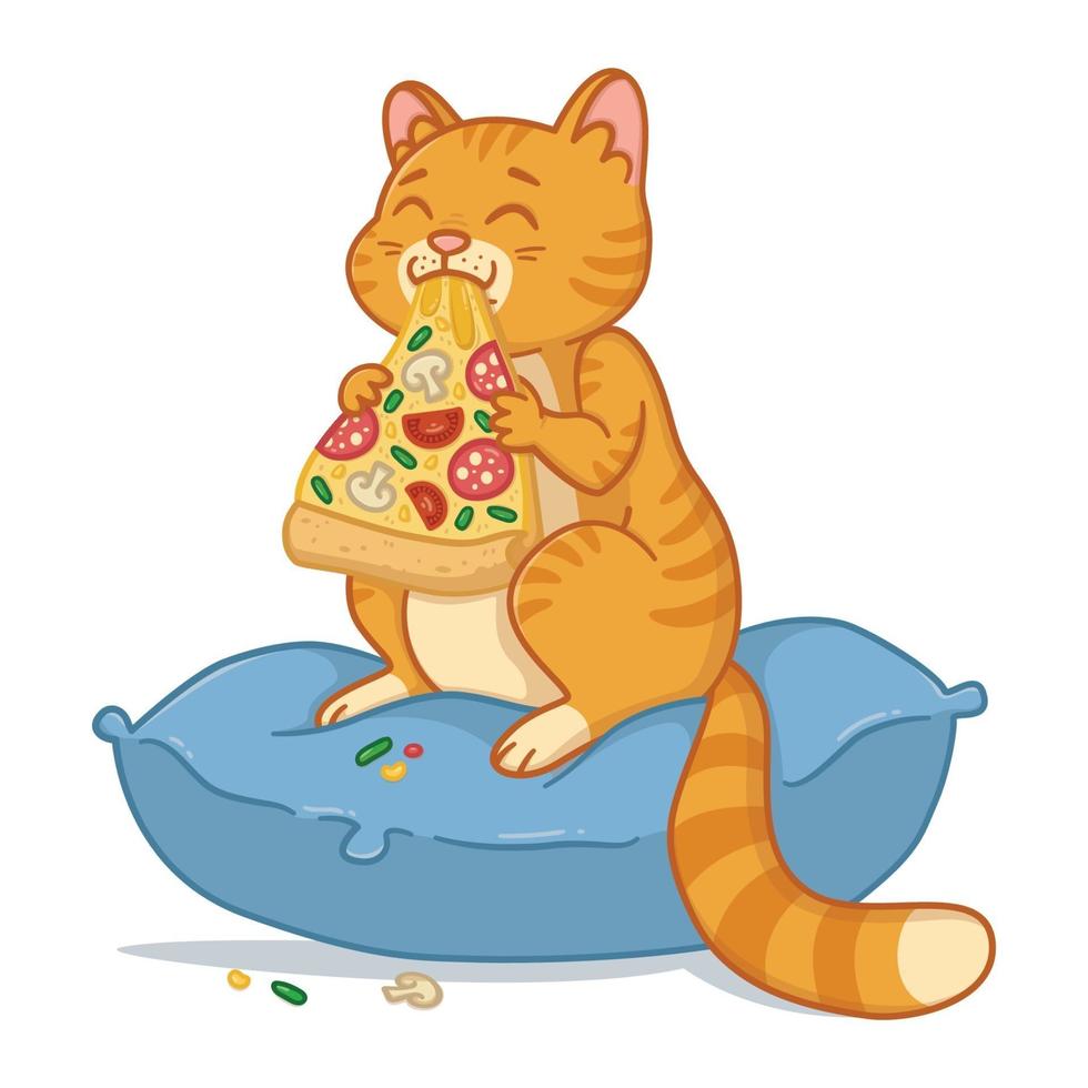 gato com uma fatia de pizza. vetor