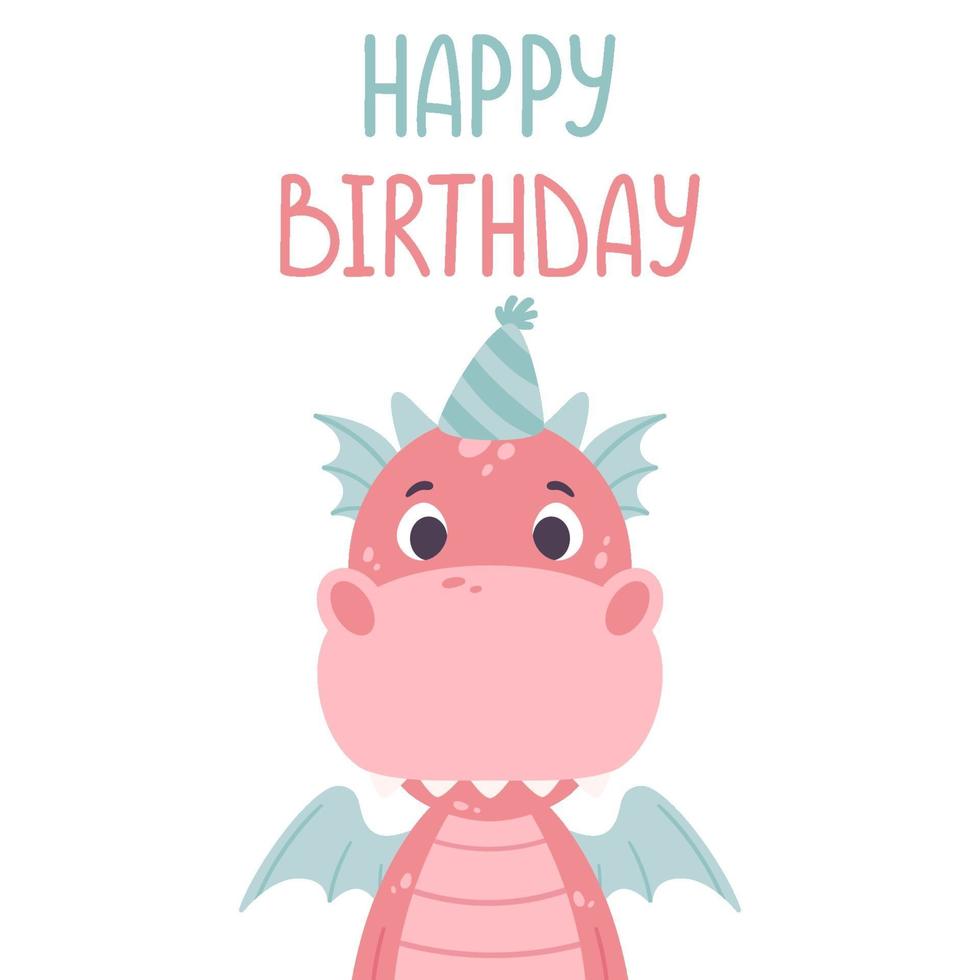 cartão de feliz aniversário com dragão. vetor