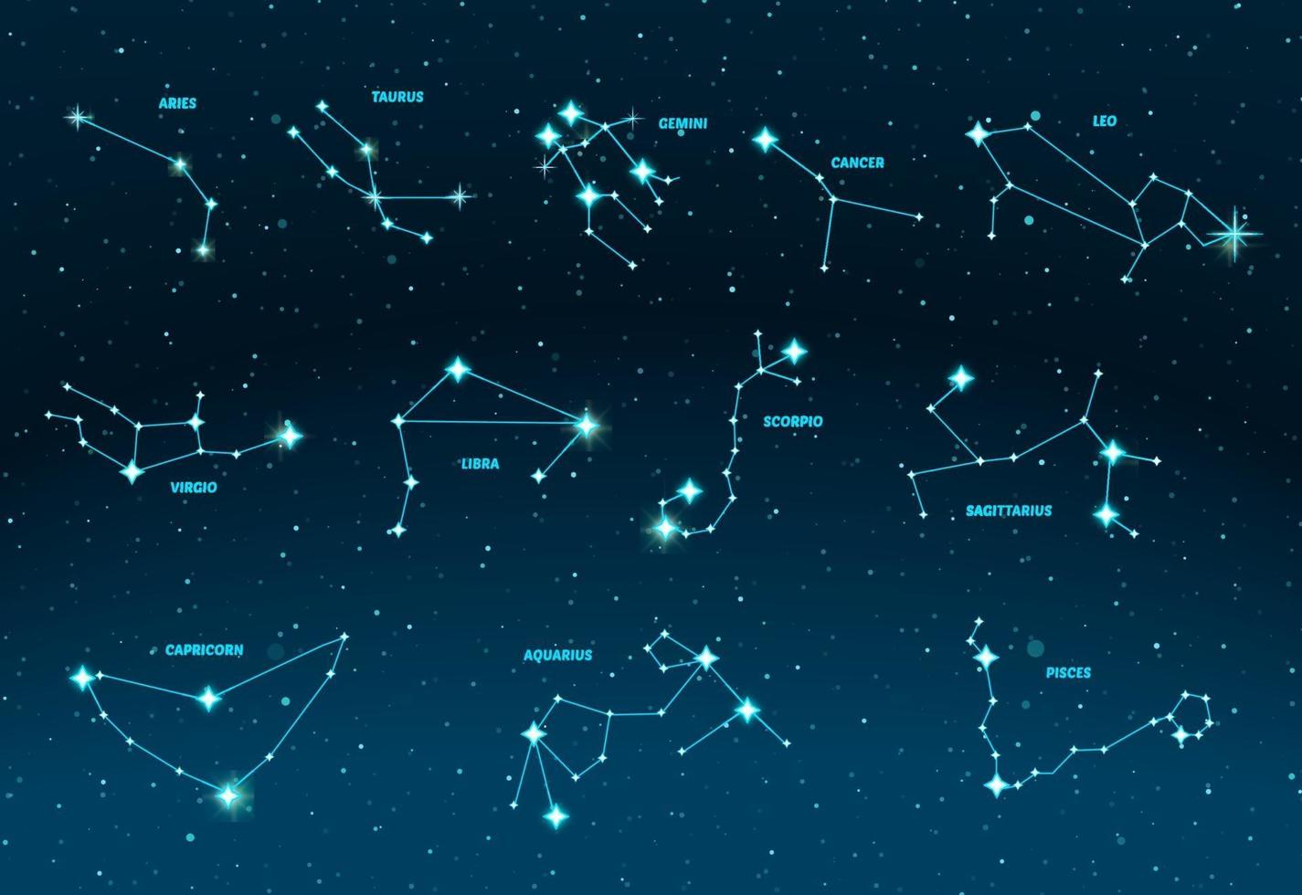 constelações do zodíaco. espaço vetorial e ilustração das estrelas. vetor