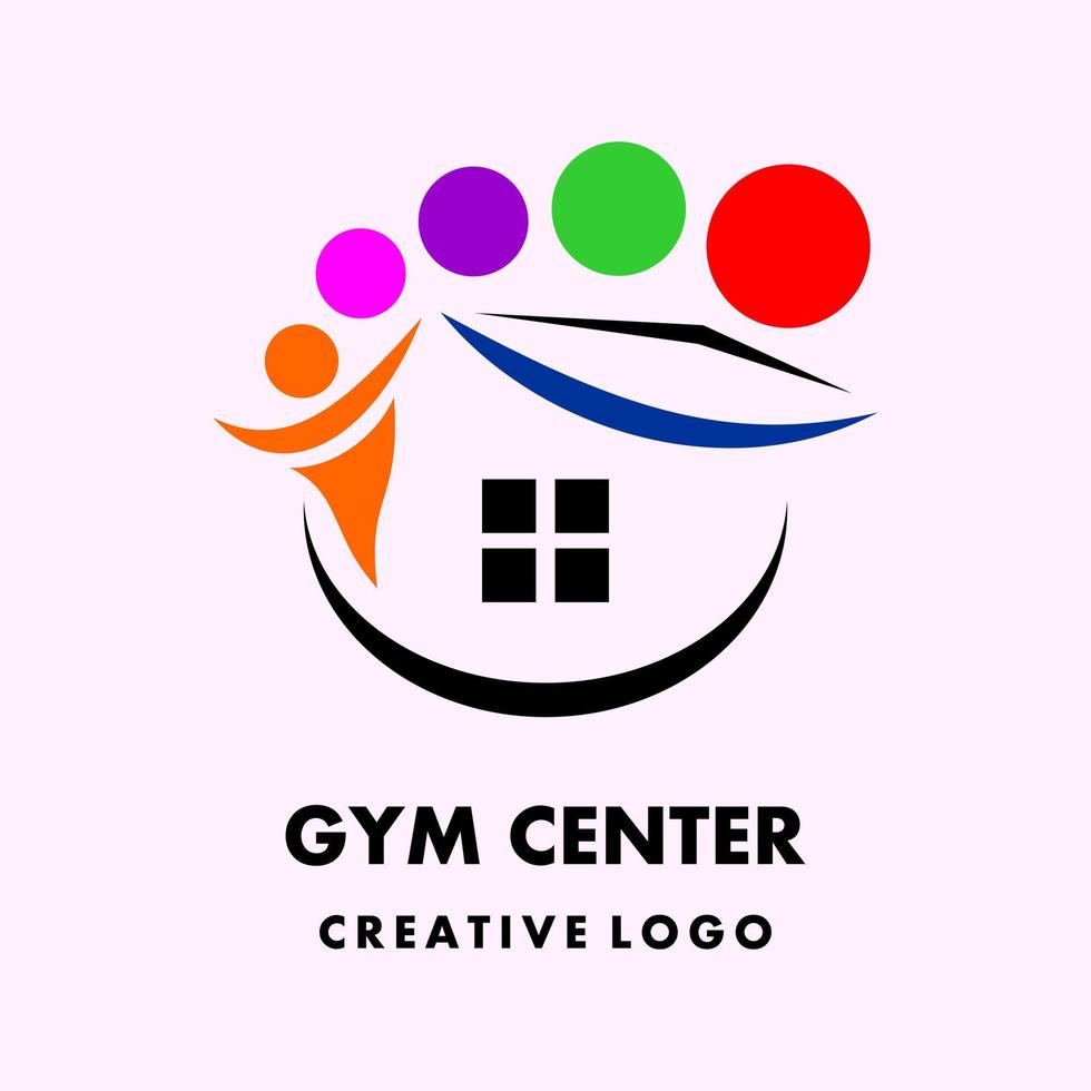 corpo movimento ícone. Esportes elegante vetor logotipo modelo. logotipo para uma saudável ginástica grupo ou comunidade. pessoas e casa ícones dentro a solas do a pés