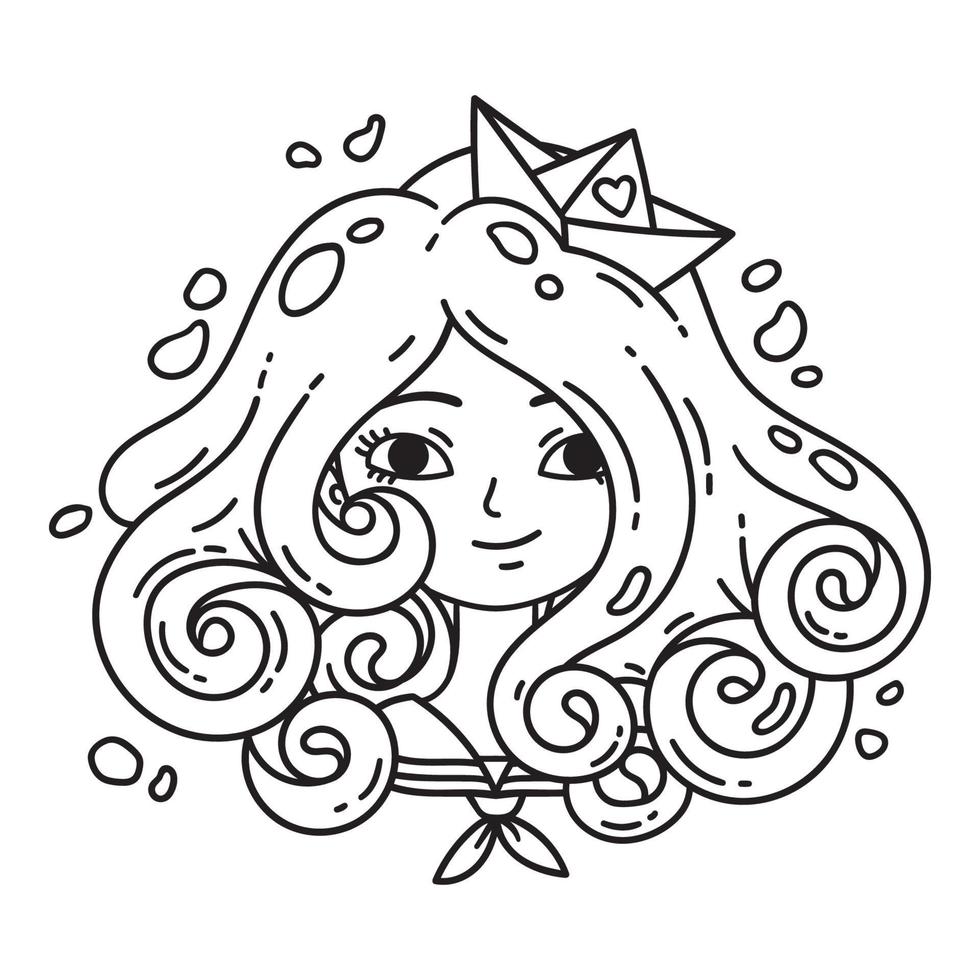 garota com cabelo encaracolado. menina do mar. vetor