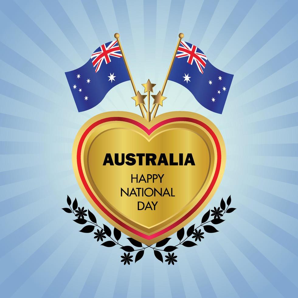 Austrália bandeira independência dia com ouro coração vetor