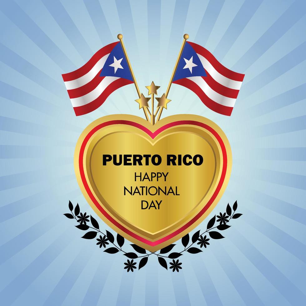 porto rico bandeira independência dia com ouro coração vetor